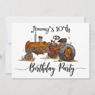 Boys birthday party with antique tractor design invitation