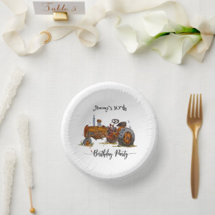 Boys birthday party with antique tractor design paper plate