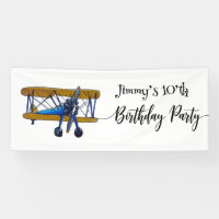 Boys birthday party with blue and yellow biplane