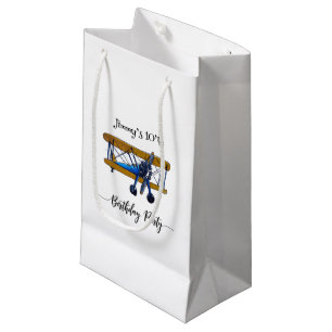 Boys birthday party with blue and yellow biplane small gift bag