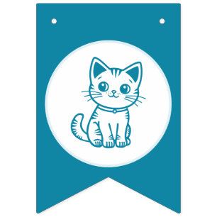 Boy's birthday party with custom colours kitten bunting 