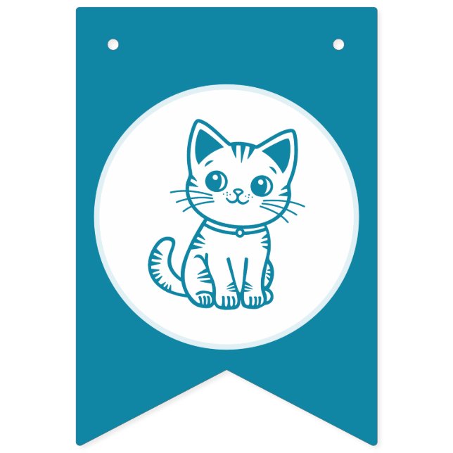 Boy's birthday party with custom colours kitten bunting  (Seventh Flag)