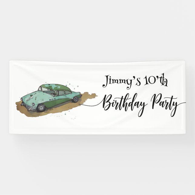 Boys birthday party with Two tones sedan Banner (Horizontal)
