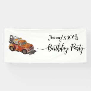Boys birthday party with wrecker banner
