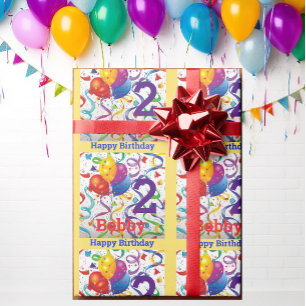 Boy's Birthday Personalise Name & Age Colourful Wrapping Paper
