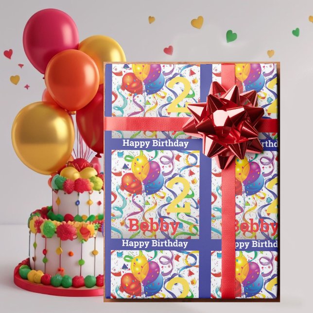 Boy's Birthday Personalise Name & Age Colourful Wrapping Paper (Creator Uploaded)