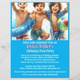 Boys Birthday Pool Party Invitation Flyer