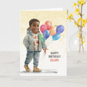 Boy's Birthday with Custom Name and Balloons Card