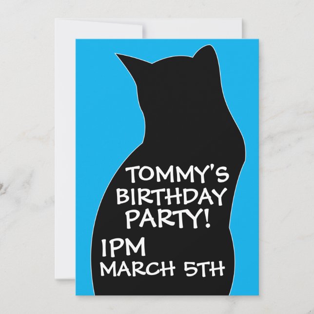 BOYS BLACK CAT BIRTHDAY PARTY INVITATIONS (Front)