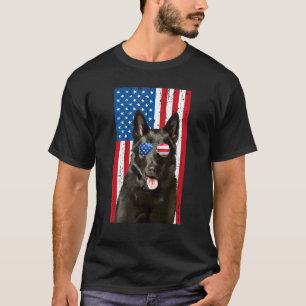 Boys Black German Shepherd GSP Dog American Flag P T-Shirt