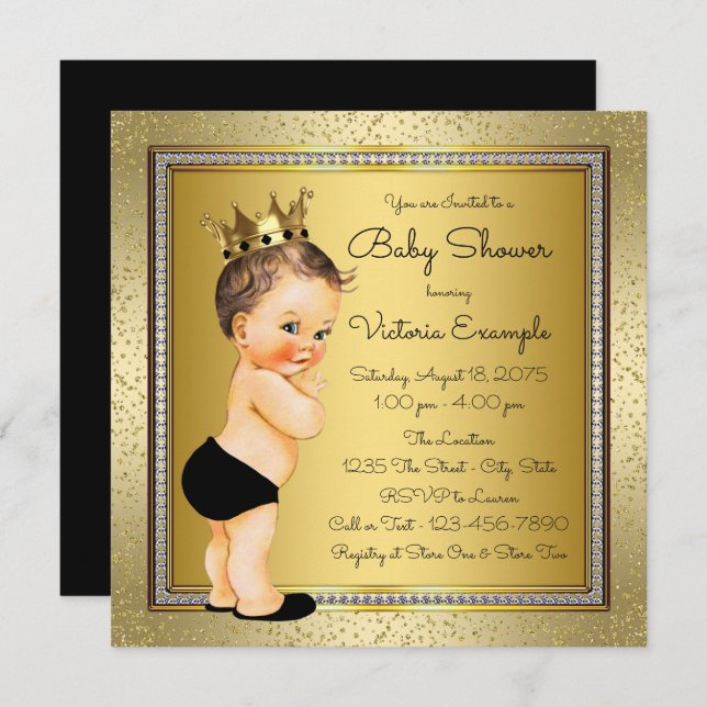 Boys Black Gold Baby Shower Invitation (Front/Back)