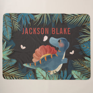 Boys' Blanket with Dinosaur and Golden Leaves