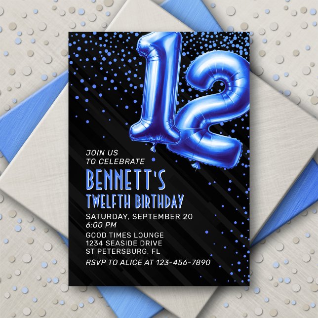Boys Blue 12th Birthday Invitation (Creator Uploaded)