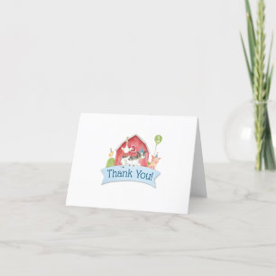 Boys Blue Barnyard Check Farm Birthday Party Thank You Card