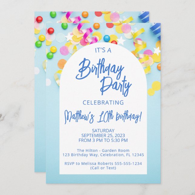 Boys Blue Birthday Party Invitation (Front/Back)