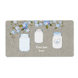 Boys Blue Burlap Mason Jar Water Bottle Labels