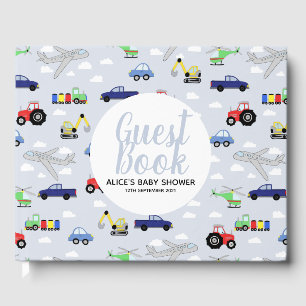 Boys Blue Car Transport Pattern Baby Shower Guest Book