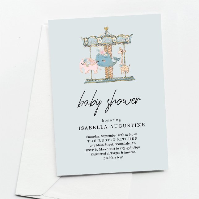 Boys Blue Carousel Baby Shower Invitation (Creator Uploaded)