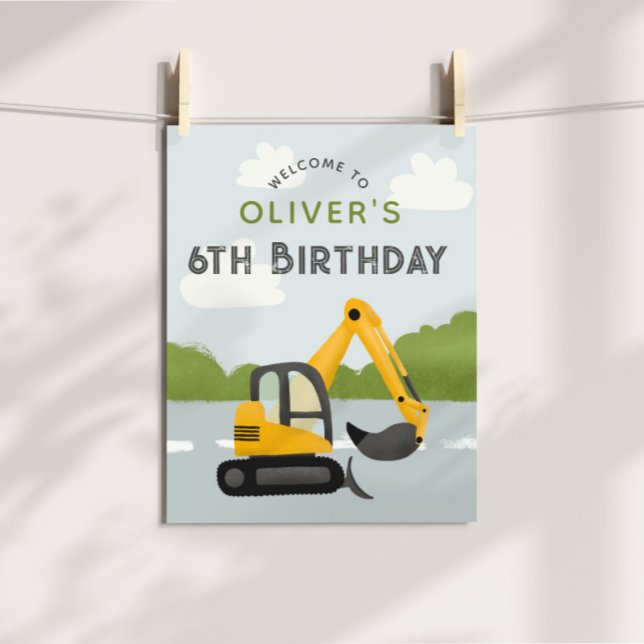 Boys Blue Construction Kids Birthday Welcome Sign (Creator Uploaded)
