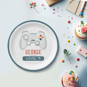 Boys Blue Cool Gaming Kids Birthday Paper Plate