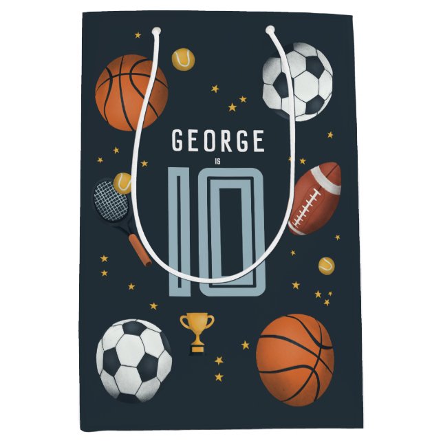 Boys Blue Cool Sports Kids Birthday Medium Gift Bag (Front)
