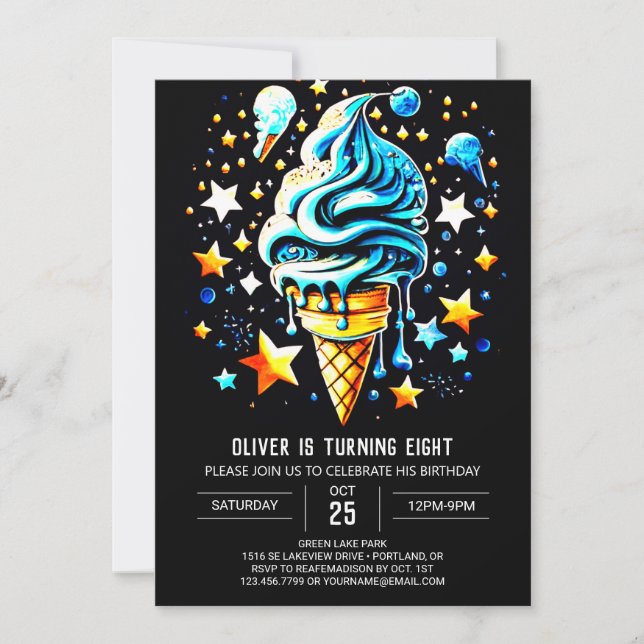 Boys Blue Custom Boy Ice Cream Birthday Invitation (Front)