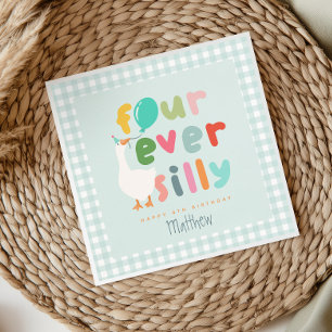 Boys Blue Four Ever Silly Farm Goose 4th Birthday Napkin