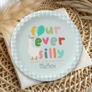 Boys Blue Four Ever Silly Goose Farm 4th Birthday Paper Plate