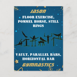 Boys Blue Gold Winter Gymnastics Personalised Postcard