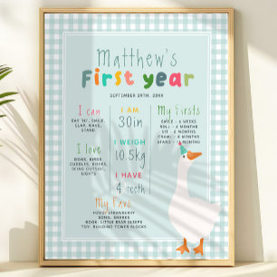 Boys Blue Goose First Year Birthday Milestone Poster