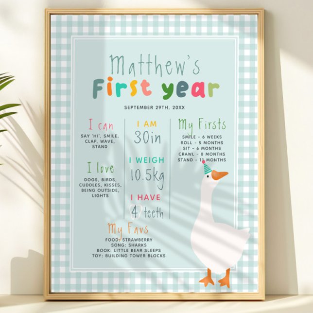 Boys Blue Goose First Year Birthday Milestone Poster (Creator Uploaded)