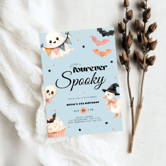 Boys Blue Halloween Fourever Spooky 4th Birthday Invitation