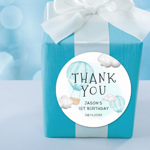 Boys Blue Hot Air Balloon 1st Birthday Thank You Classic Round Sticker