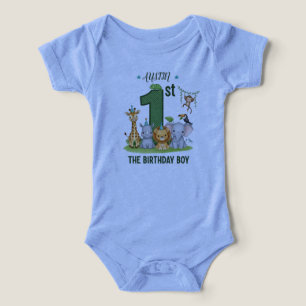 Boy's Blue Jungle Safari 1st Birthday Bodysuit