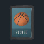 Boys Blue Modern and Sporty Basketball Kids Trifold Wallet<br><div class="desc">This cool and modern kid's wallet design features a bright basketball illustration and can be personalised with your boy's name in a sporty typography. Perfect for a sports lover's wallet!</div>