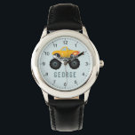 Boys Blue Monster Hot Flames Truck Kids Watch<br><div class="desc">This cool boy's watch design features a yellow truck car with black wheels and hot flames,  numbers,  and has place for you to add your kids name in simple typography. The perfect monster gift for any car enthusiast. Check out the rest of our collection for other cute kids gifts.</div>
