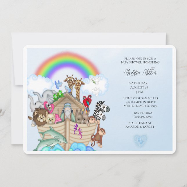 Boys Blue Noah's Ark Baby Shower Invitation (Front)