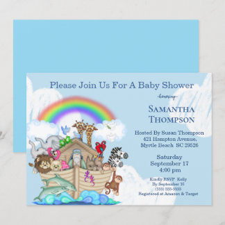 Boy's Blue Noah's Ark Baby Shower Invitation