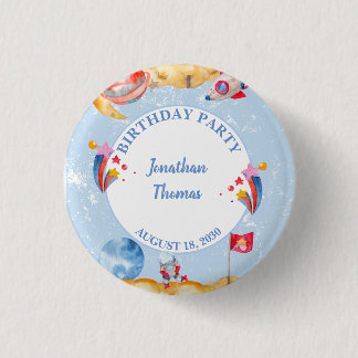 Boys Blue Outerspace Astronaut Birthday Party 3 Cm Round Badge
