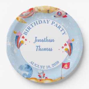 Boys Blue Outerspace Astronaut Birthday Party   Paper Plate