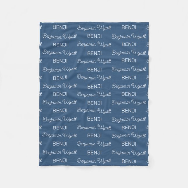 Boys Blue Personalised Script Name Fleece Blanket (Front)