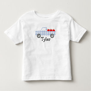 Boys Blue Plaid Truck with Apples Personalised T-S Toddler T-Shirt