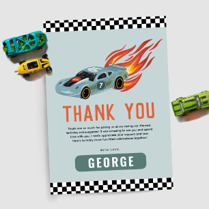 Boys Blue Racing Car Kids Birthday Thank You Card