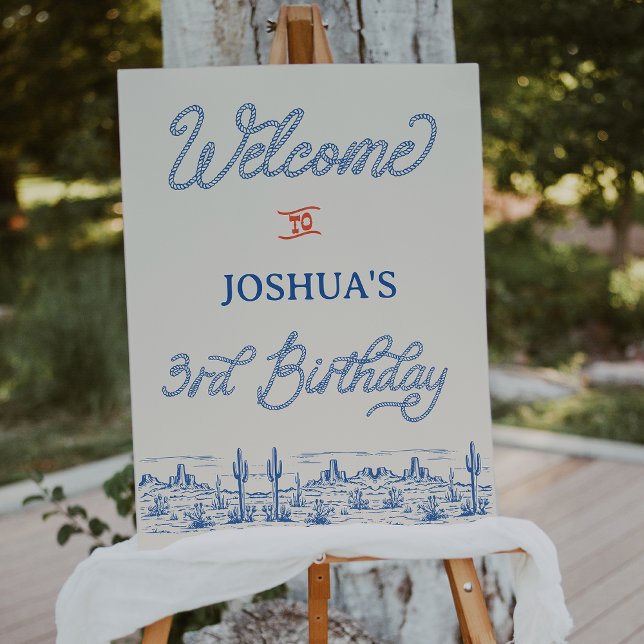 Boys Blue Red Rodeo 3rd Birthday Welcomes Sign (Boys Blue Rodeo 3rd Birthday Welcome Sign, Wild West, Western Cowboy Southern Country Welcome Sign)