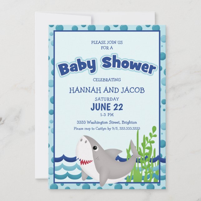 Boy's Blue Shark Baby Shower Invitation (Front)