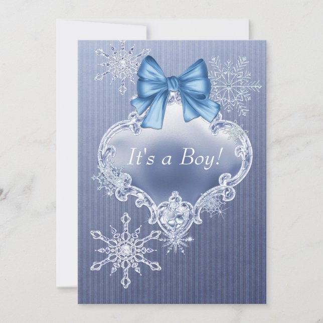 Boys Blue Snowflake Winter Wonderland Baby Shower Invitation (Front)