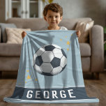 Boys Blue Soccer Ball Sports Kids Fleece Blanket<br><div class="desc">This cute blue kids fleece blanket features a sports design,  with a soccer ball and stars. The blanket can be personalised with your boys name and monogram. The perfect gift for any sport lover!</div>