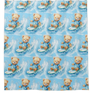 Boy's Blue Teddy Bear Shower Curtains