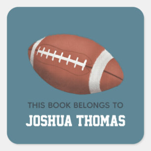 Boys Blue This Book Belongs Football Kids Square Sticker