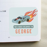 Boys Blue This Book Belongs Hot Flames & Car Kids Square Sticker<br><div class="desc">This cool boy's 'this book belongs' bookplate design features a blue racing car with black wheels and hot flames, and has place for you to add your kids name in lovely typography. Perfect for your child's back to school supplies. Check out the rest of our collection for other cute kids...</div>